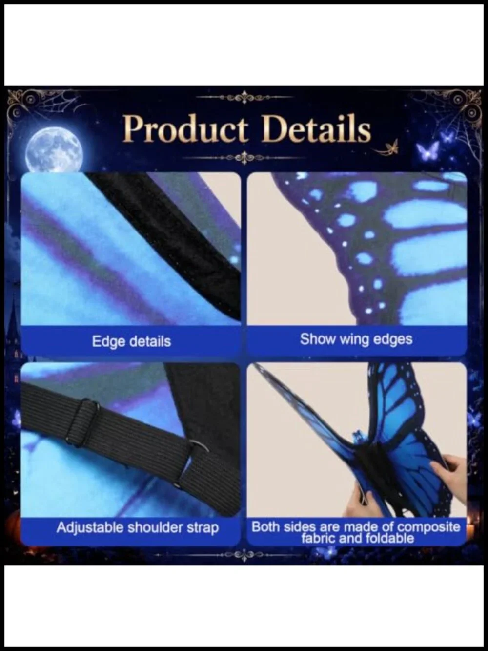 Double Sided Butterfly Wings Costume for Women Halloween Fairy Dress Up with